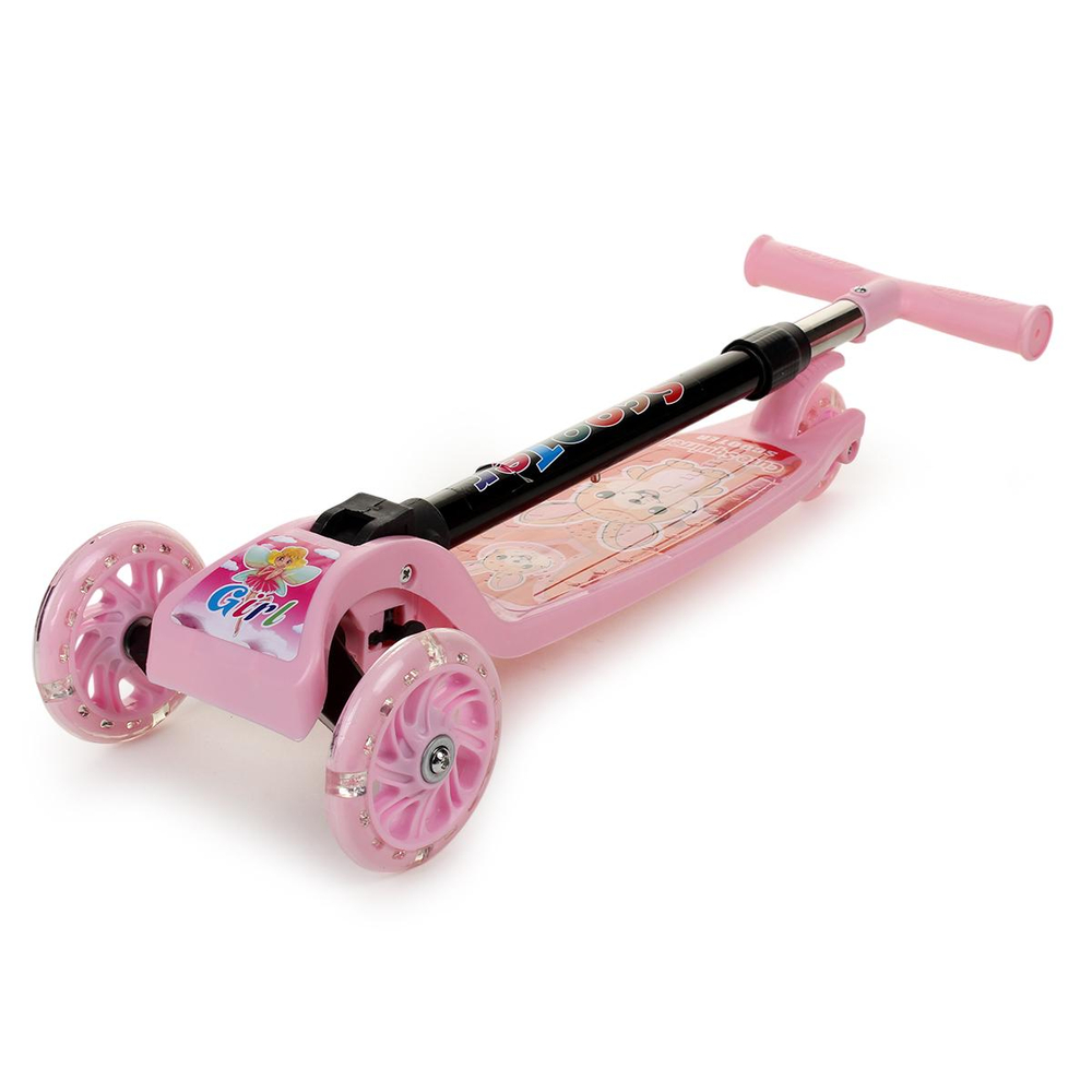 Кикборд эконом самокат детский 3 х колесный, со светом, розовый