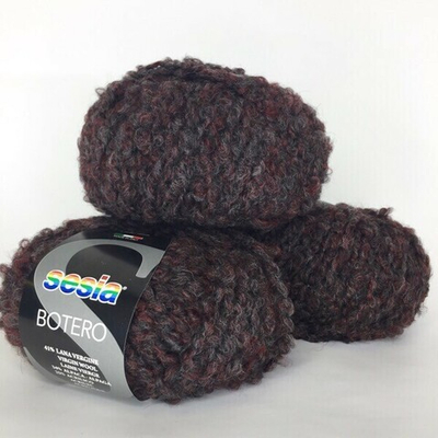41% лана Virgine, 34% альпака, 25% акрил 55м/50гр Botero. Col. 1096. Баклажаново-серый меланж с нотками бордо. Моточек 50гр.