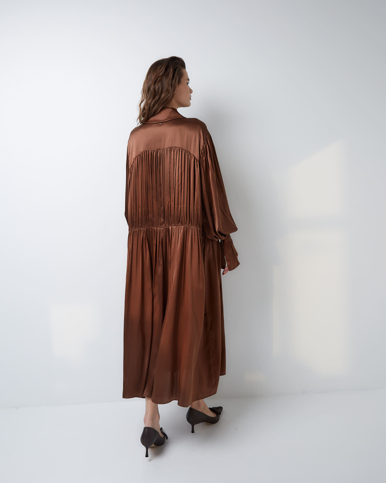 Платье-рубашка макси из шелка Берберри шоколадный