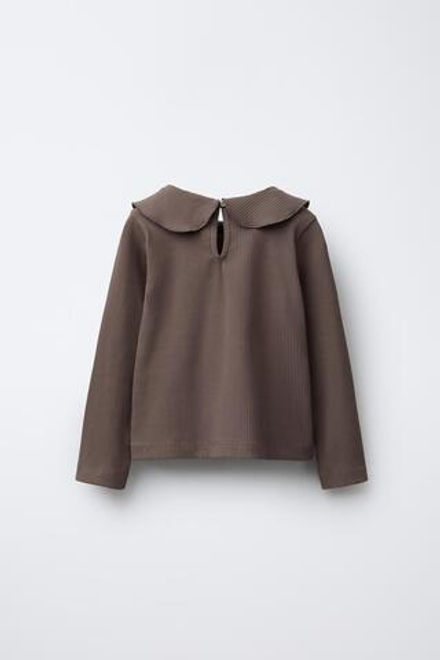 ZARA ТОП В РУБЧИК С КРУГЛЫМ ВОРОТНИКОМ, ШОКОЛАДНЫЙ