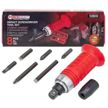 Отвертка ударная с набором бит, 8пр. FORCEKRAFT FK-5064E