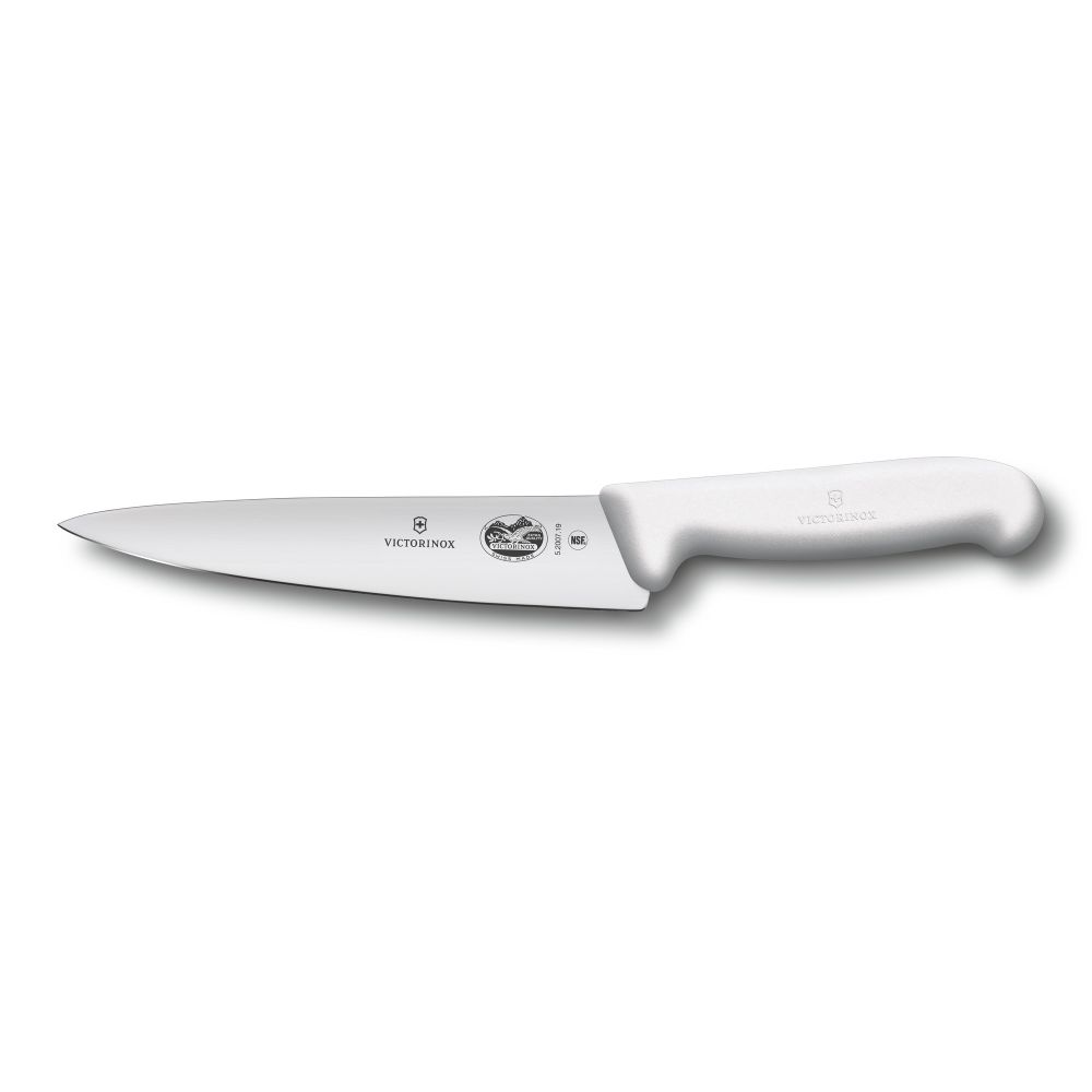 Фото нож разделочный VICTORINOX Fibrox с лезвием из нержавеющей стали 19 см и рукоятью из пластика белого цвета с гарантией