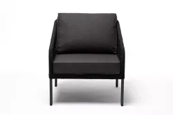 "Канны" кресло плетеное из роупа (узелки), каркас алюминий темно-серый (RAL7024) муар, роуп темно-серый круглый, ткань темно-серая 027