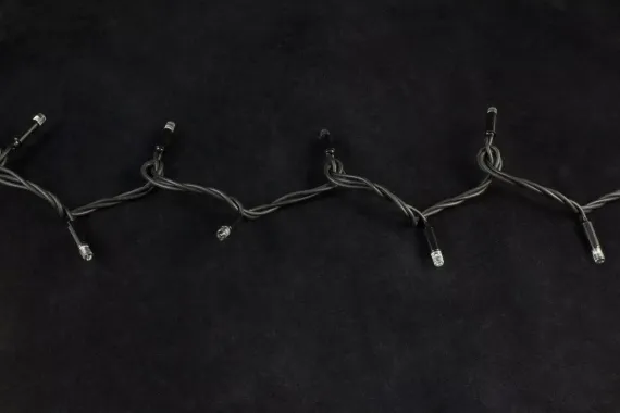 Светодиодная нить с мерцающим диодом 10 м., 220V, 100 разноцветных LED ламп, IP65, черный каучук, соединяемая, Winner Light (m.01.7B.100+)