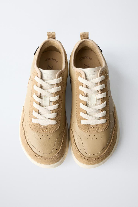 ZARA КОЖАНЫЕ КРОССОВКИ BAREFOOT, КОРИЧНЕВЫЙ