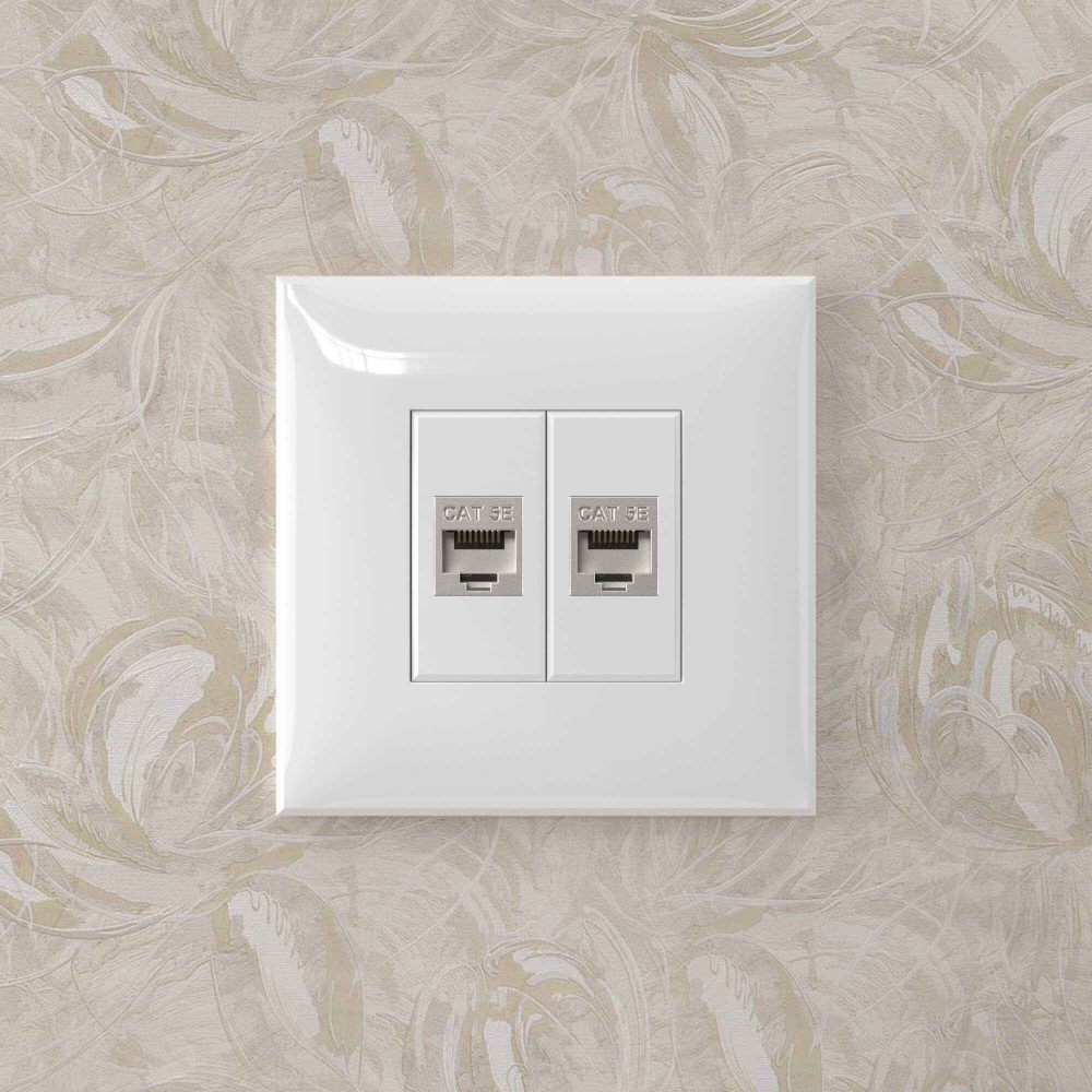 Компьютерная розетка RJ-45 без шторки в стену, кат.5e двойная экранированная, "Avanti", "Белое облако"