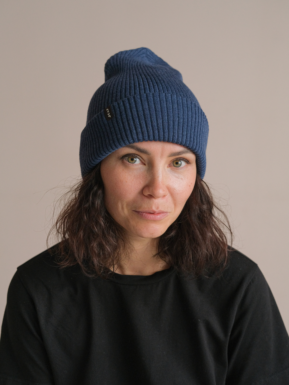 Шапка вязаная зимняя МУЛА (Синий мел)
