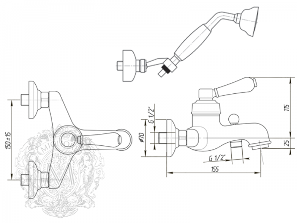 Смеситель для ванны/душа Migliore Ermitage 18619 схема
