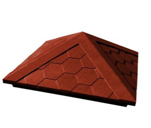 Полимерно-песчаный колпак на столб на заборный столб 1,5x1,5 кирпича, 390х390х43 "Гибкая черепица". (терракотовый)
