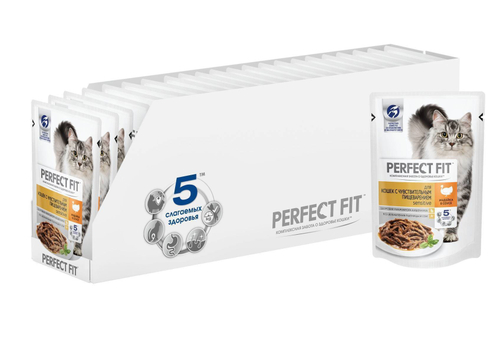 Влажный корм Perfect Fit Sensitive для кошек с чувствительным пищеварением, 28 шт x с индейкой в соу