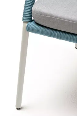 "Милан" стул плетеный из роупа, каркас алюминий светло-серый (RAL7035) шагрень, роуп бирюзовый круглый, ткань светло-серая