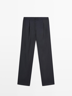 Massimo Dutti Брюки с эластичным поясом и защипами, темно-синий