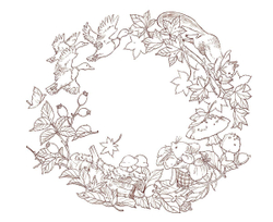 Seasonal Wreaths of plants and friends. Coloring Book