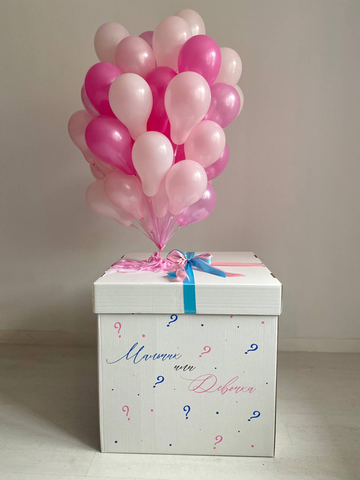Воздушные шары на Гендер Пати большая коробка сюрприз №3908