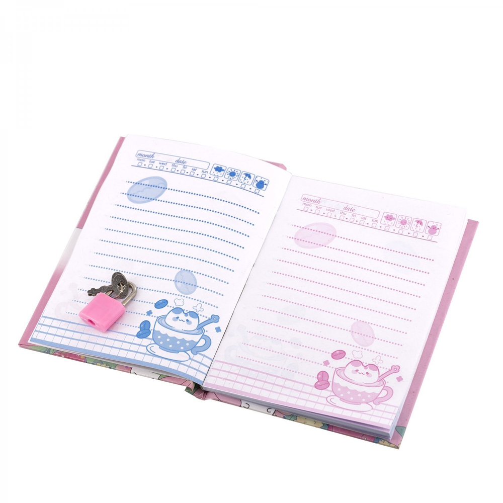 Блокнот в футляре, 12,5 см * 16,0 см, 7БЦ, Alingar, ламинация, замочек, линия, 45 л., "Зайки на полянке", розовый