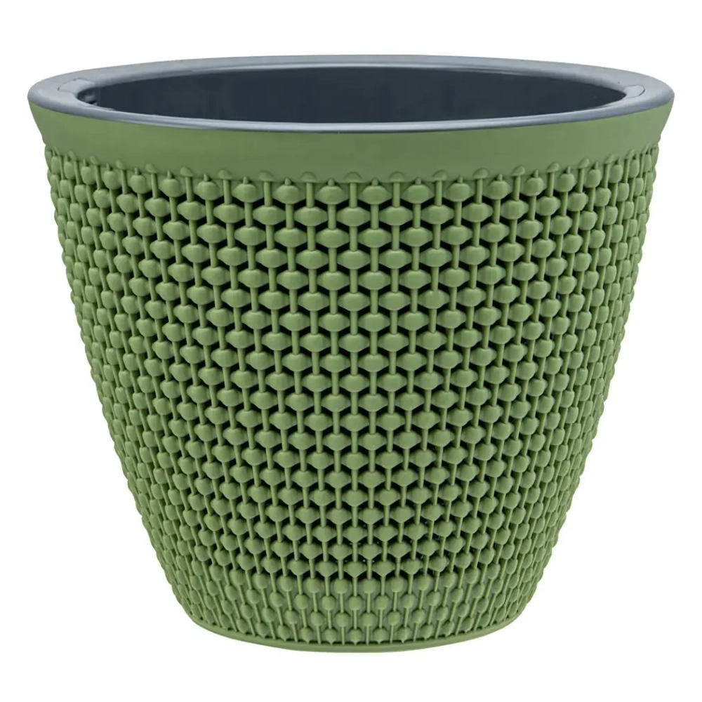 Кашпо для цветов пластиковое 3л d-19см «Ротанг» Оливковый