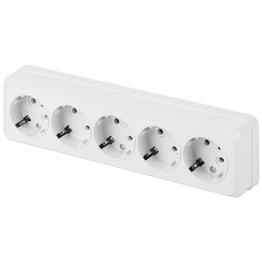 Розетка Intro Quadro 2-210-01 с заземлением пятиместная 5х2P+E 16А-250В IP20 ОУ белый | Intro Quadro
