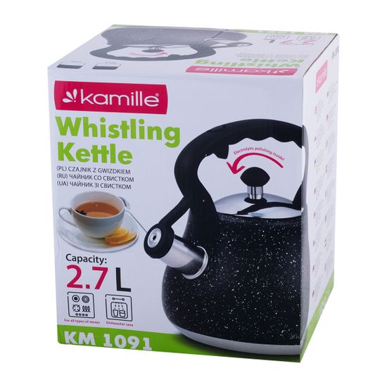 Чайник 2,7 л. из нержавеющей стали со свистком Kamille KM-1091 с мраморным покрытием