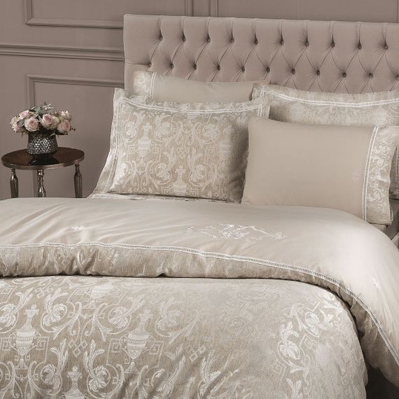 Постельное белье EMPERIUM бежевый лен жаккард  deluxe TIVOLYO HOME Турция
