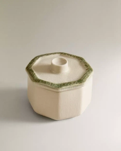 ZARA HOME КЕРАМИЧЕСКАЯ САХАРНИЦА С КРЫШКОЙ, ЗЕЛЕНЫЙ