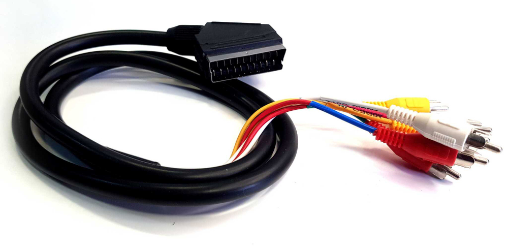 Кабель scart - 6xRCA, видео+стерео-аудио, вход