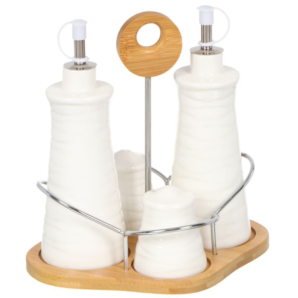 Набор для специй керамика, бамбук, 20 см, 4 шт, на подставке, бел, Y4-3607
