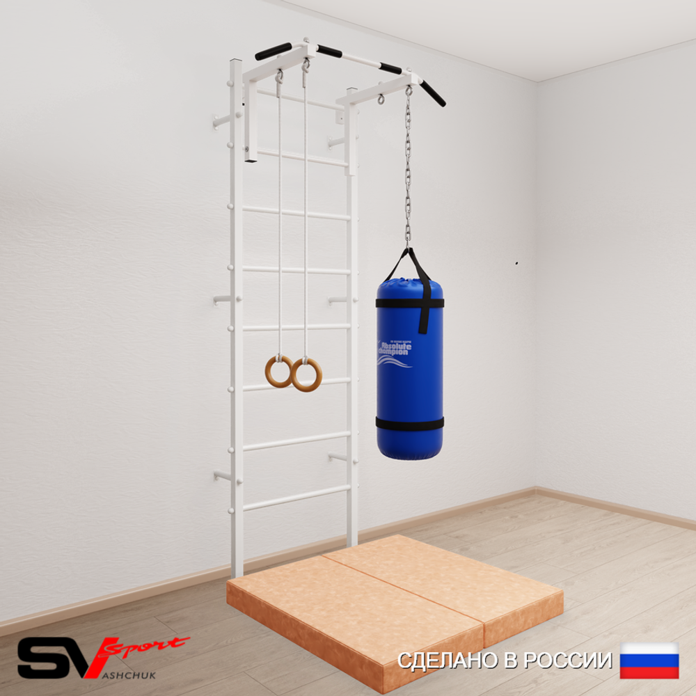 Шведская стенка Sv Sport усиленная 6106 (Турник стандарт/Кольца/Цепь/Мешок 22кг/Мат 1м)