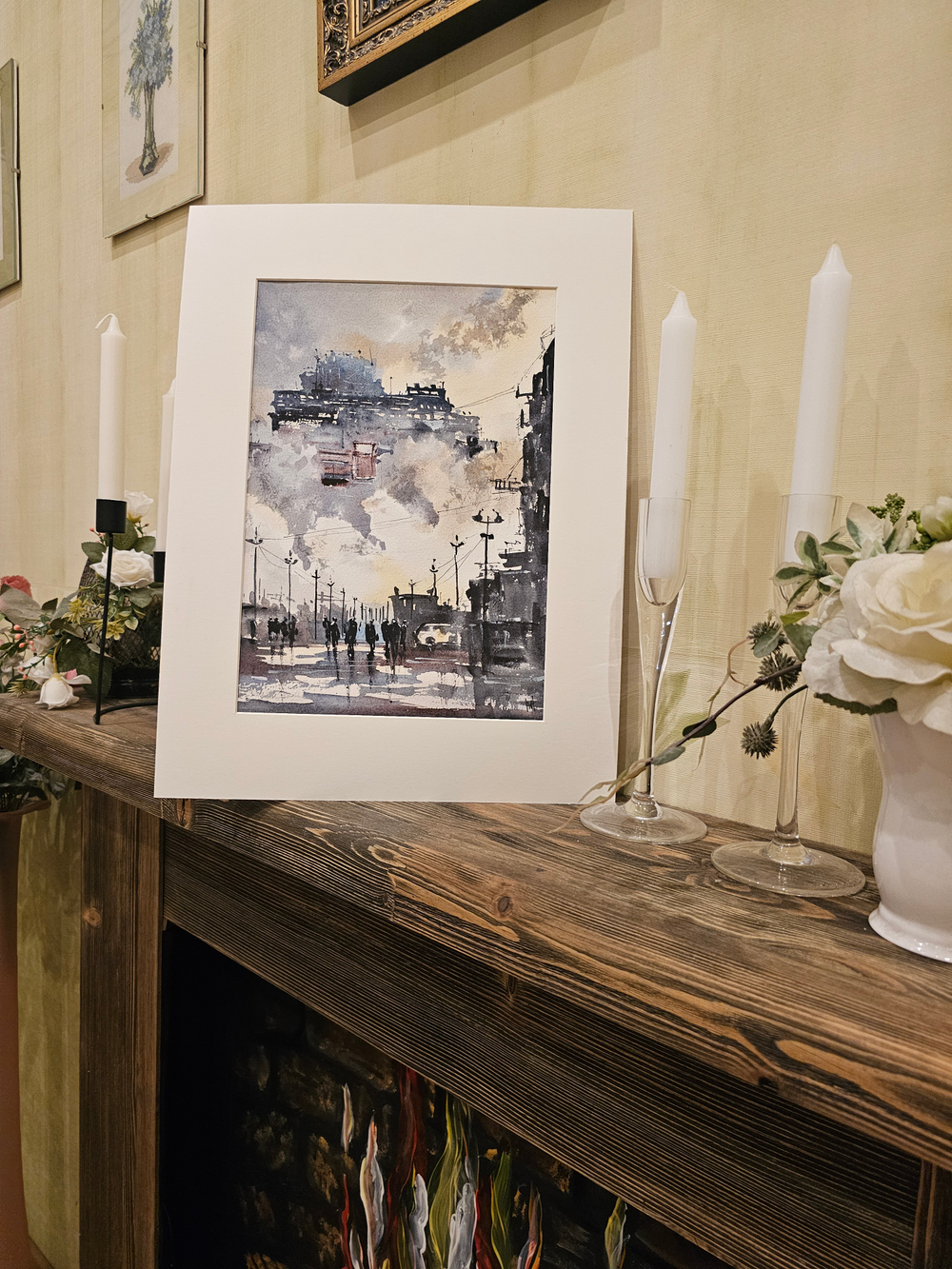 Картина авторская акварельная в паспарту 30х40 см на стену для интерьера "Индустриальный пейзаж"