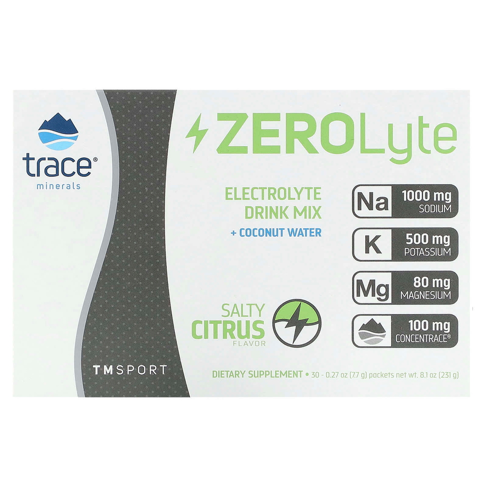 Trace, ZEROLyte, электролиты и кокосовая вода, со вкусом соленого цитруса, 30 пакетиков по 7,7 г (0,27 унции)