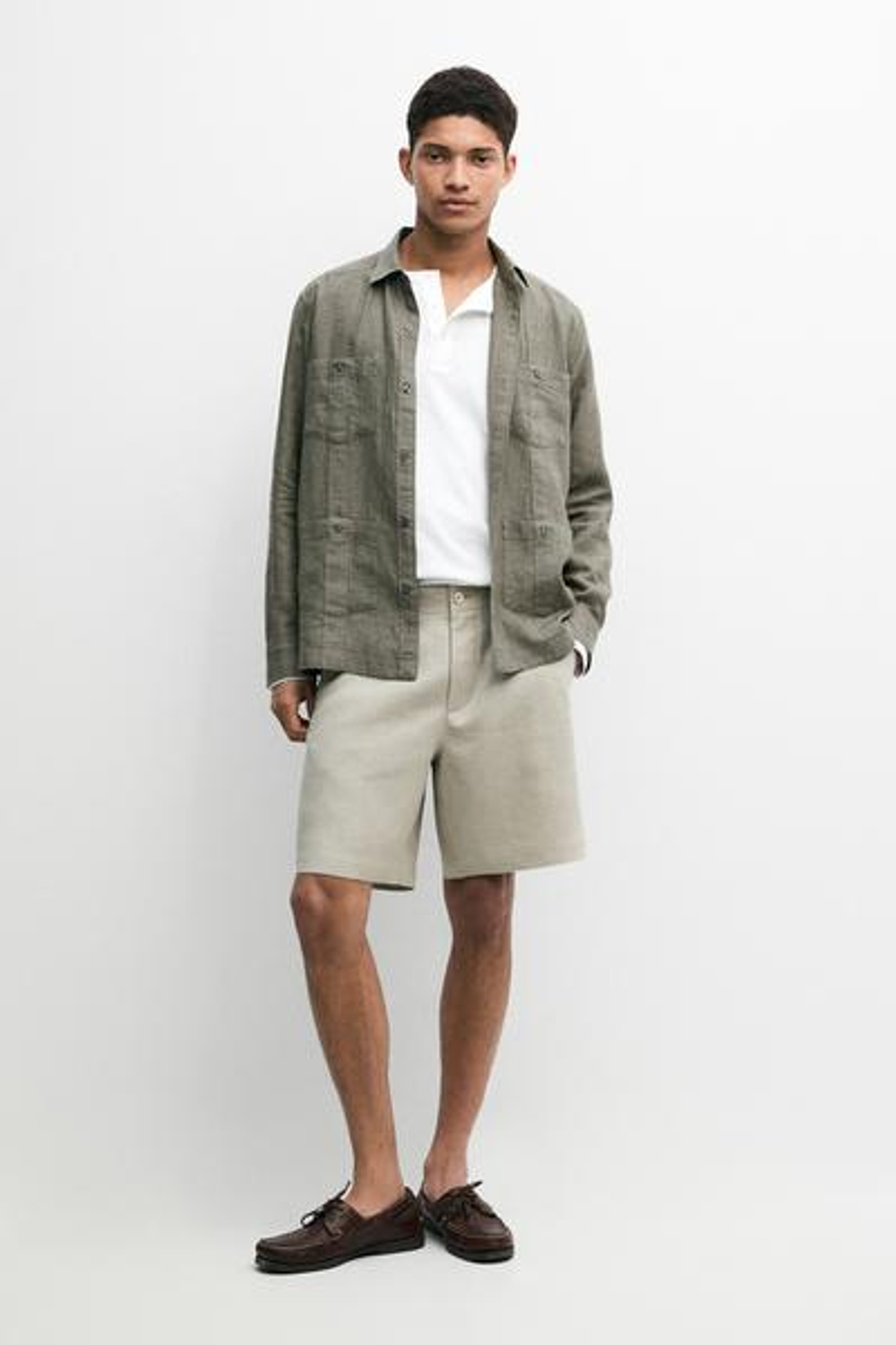 Massimo Dutti Короткие бермуды из 100% льна, бежевый