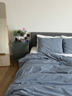 КПБ 2 сп с простыней на рез. 140х200 ВАРЕНЫЙ ХЛОПОК "Джинс полоса"