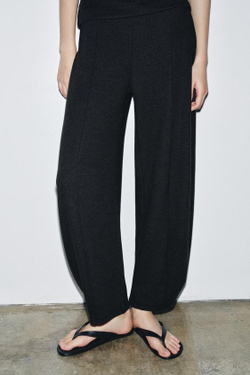 ZARA МЯГКИЕ ШИРОКИЕ БРЮКИ, ЧЕРНЫЙ МЕЛАНЖ