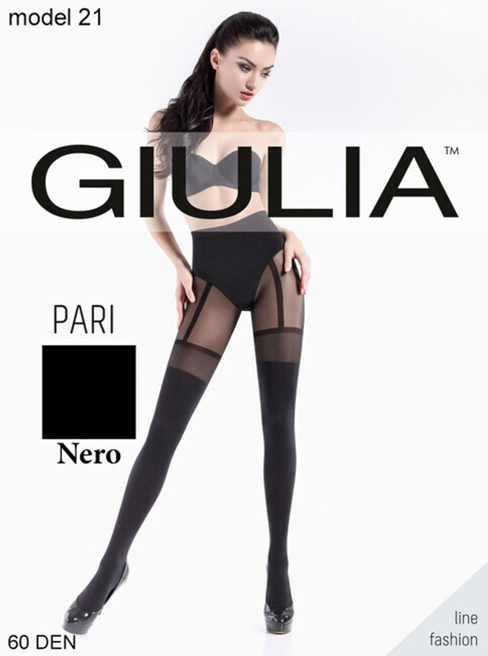 Колготки с имитацией чулок с подвязками Pari модель N21, 3 M ,(42-44) 60 den (Цвет: черный)
