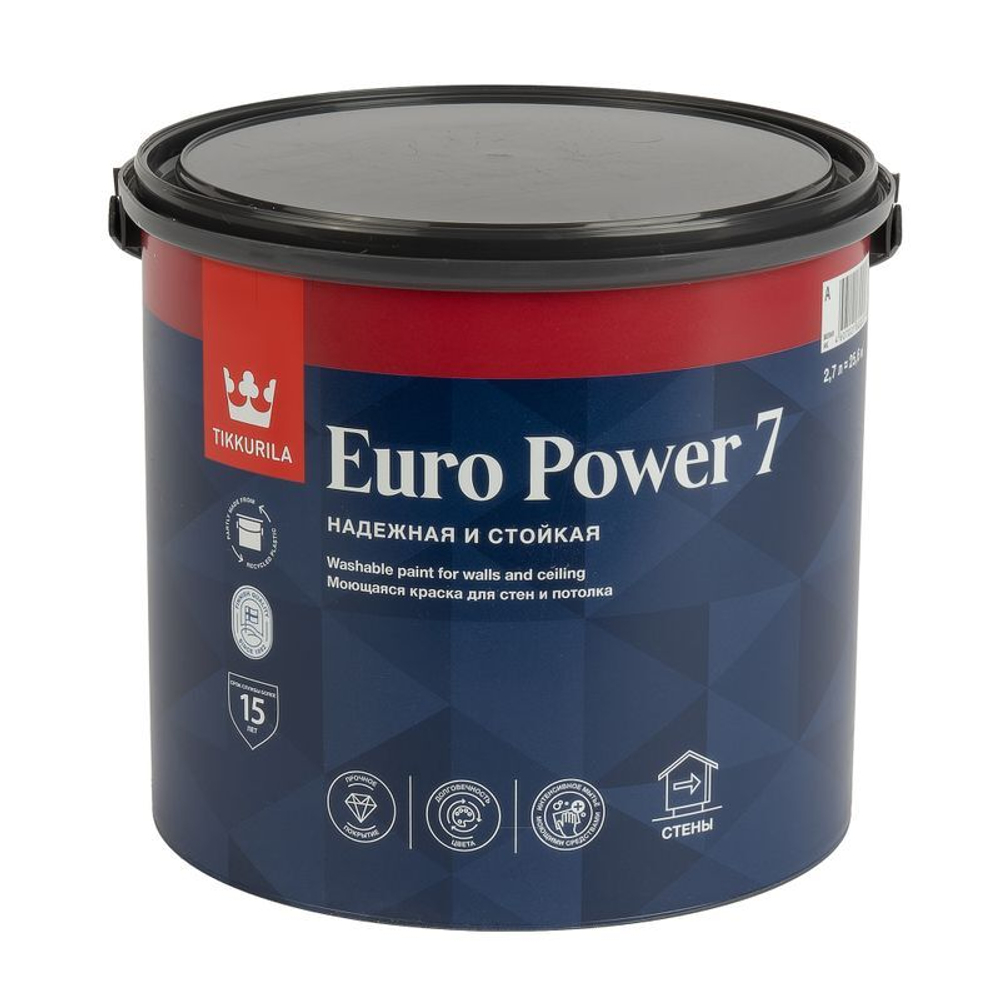 Краска для стен и потолков Tikkurila Euro Power 7 белая база А 2,7 л