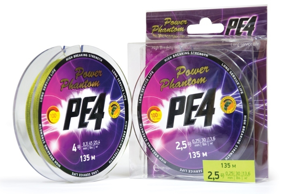 Шнур Power Phantom PE4, 135м, зеленый D-0,4, 0,1мм, 5,4кг