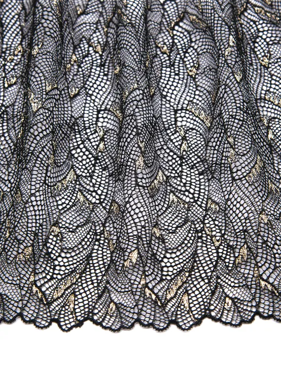 03-247 Кружево эластичное 20 см, Galaxy, черный/золото