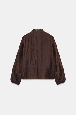 ZARA БЛУЗА С ВОЛАНАМИ, КОРИЧНЕВЫЙ