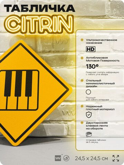 Табличка декоративная "Клавиши пианино" на дверь и стену, для пианиста, информационная, декоративный знак, 24,5х24,5 см, пластиковая, Айдентика Технолоджи
