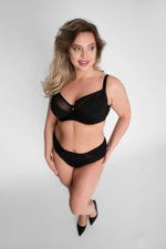 Бюстгальтер на косточках с гладкой чашкой +size из микрофибры и сетки (Размер: 100E) (Цвет: черный)