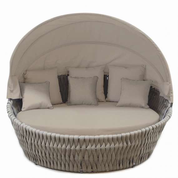 Круглый лаунж-диван со складным навесом Samui, тортора/бежевый