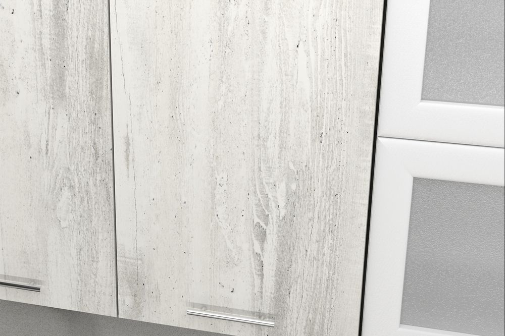 Кухонный гарнитур Алина оптима 1500*1800 мм, каркас ЛДСП, фасад ЛДСП; Стекло, Белый/Пайн белый