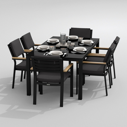 Обеденная группа Ideal Patio КАНА  БОНТА  каркас карбон, стол стекло 180, ткань антрацит