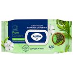 Салфетки влажные 120 шт, AURA освежающие, крышка клапан ш/к 10383, 12827