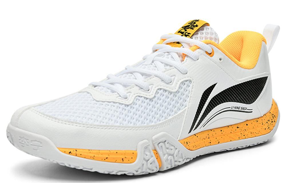 Li Ning Saga 2 Lite Rubber Cushioning, Wear Resistant Low top Badminton Shoes Unisex White Yellow