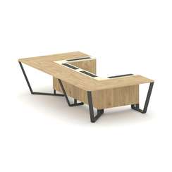 Steel Meet Стол переговорный П-образный KM-PR.B.SP-07P Тиквуд Светлый/Ваниль Глянец/Металл Антрацит