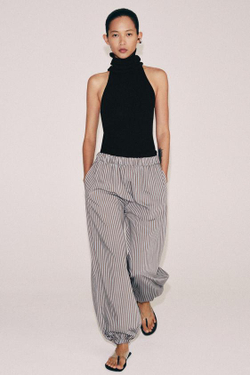 ZARA БРЮКИ-БАГГИ В ПОЛОСКУ — ZW COLLECTION, КОРИЧНЕВЫЙ/СИНИЙ