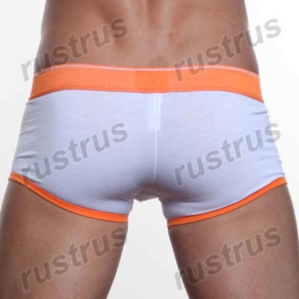 Мужские трусы хипсы белые с оранжевой резинкой DIESEL