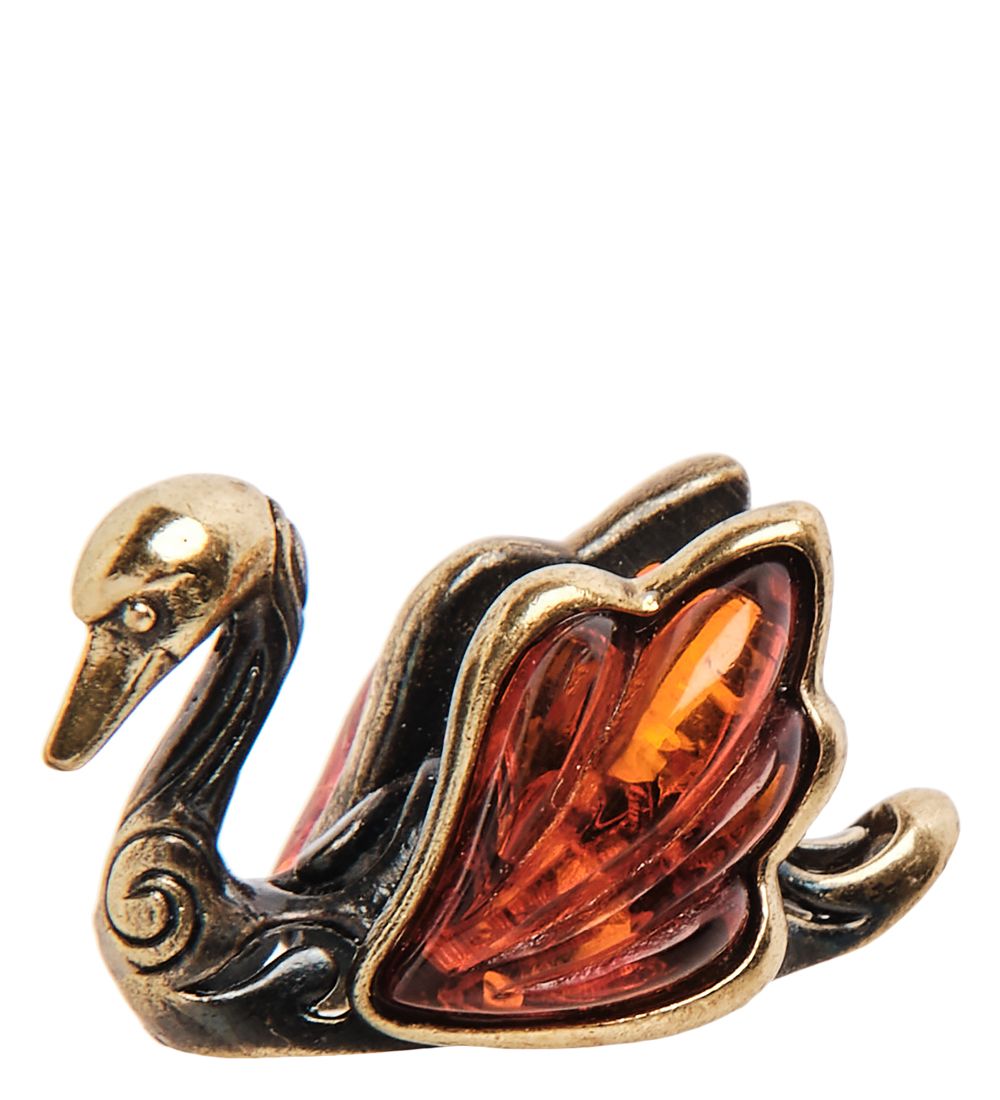 Народные промыслы AM-3240 Фигурка «Лебедь ажурный» (латунь, янтарь)