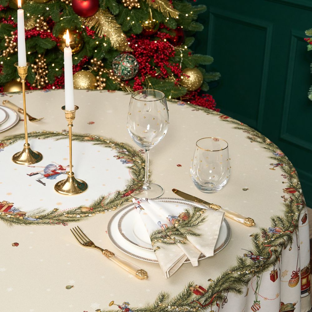 СКАТЕРТЬ КРУГЛАЯ "ЩЕЛКУНЧИК" ,190СМ ,БЕЖЕВЫЙ , 100%ХЛОПОК , ТВИЛ