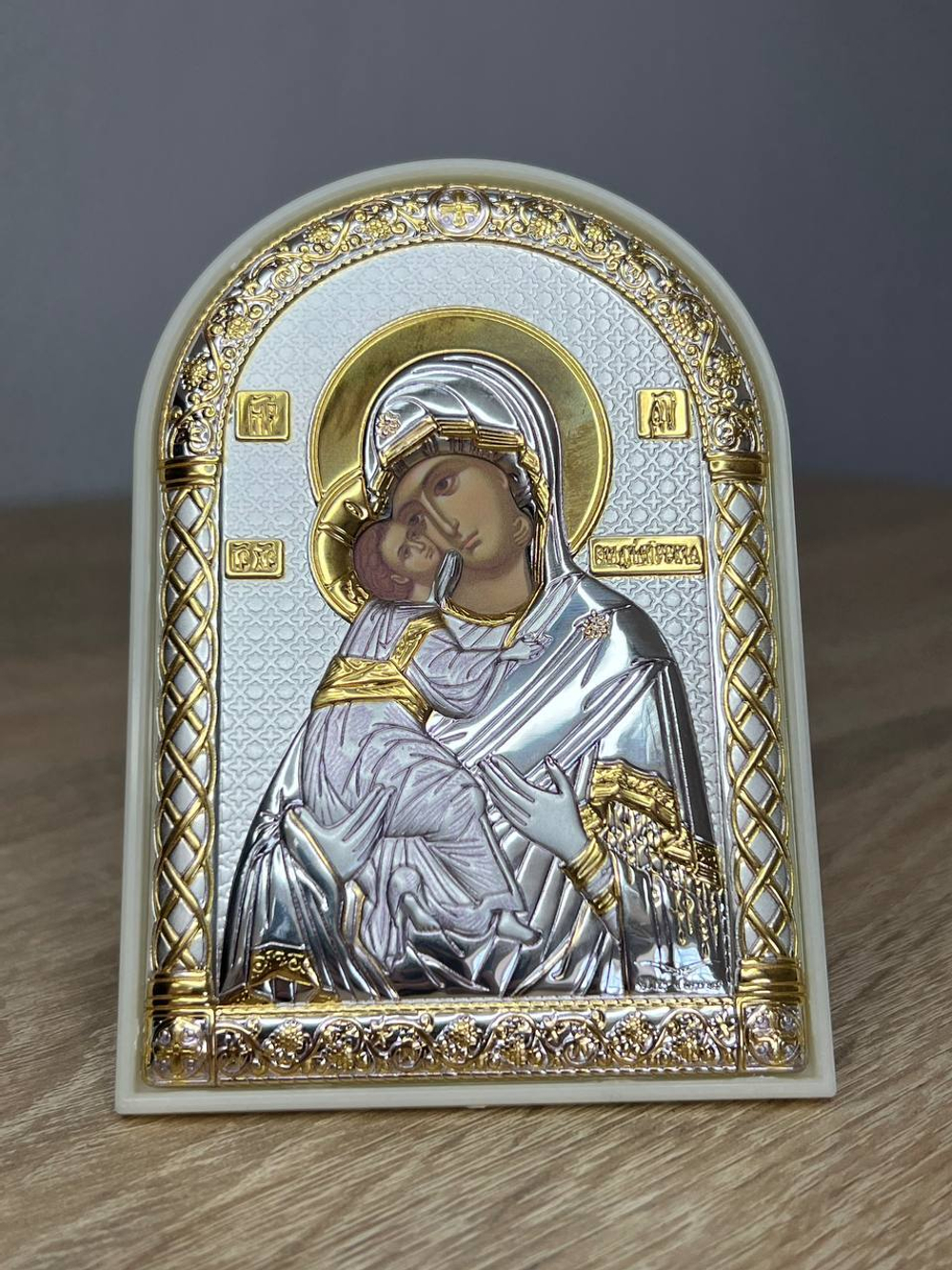 Владимирская БМ, икона арочная, пластик белый 48x68
